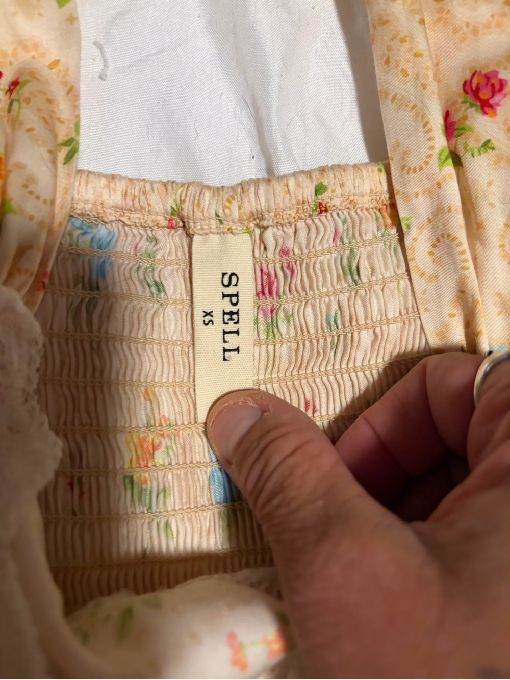 Spell. Floral Lace Trim Sundress - Cream with Multicolor Roses - Picture 4 of 4